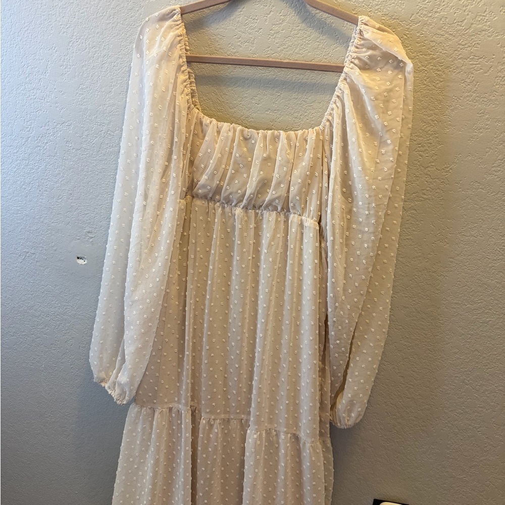 Boohoo Cream Swiss Dot Maxi Dress NWT Size 8 Smock Flowy Cottagecore - Picture 7 of 7